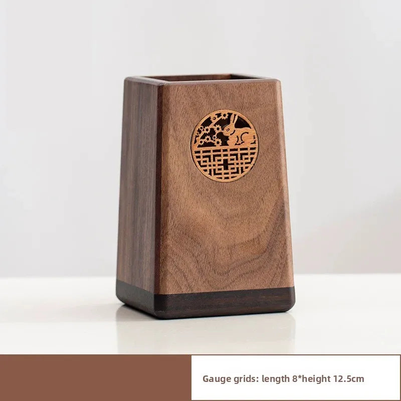 Porte-Stylo en Bois Massif Sculpté – Organiseur Bureau Style Chinois, 6 Modèles