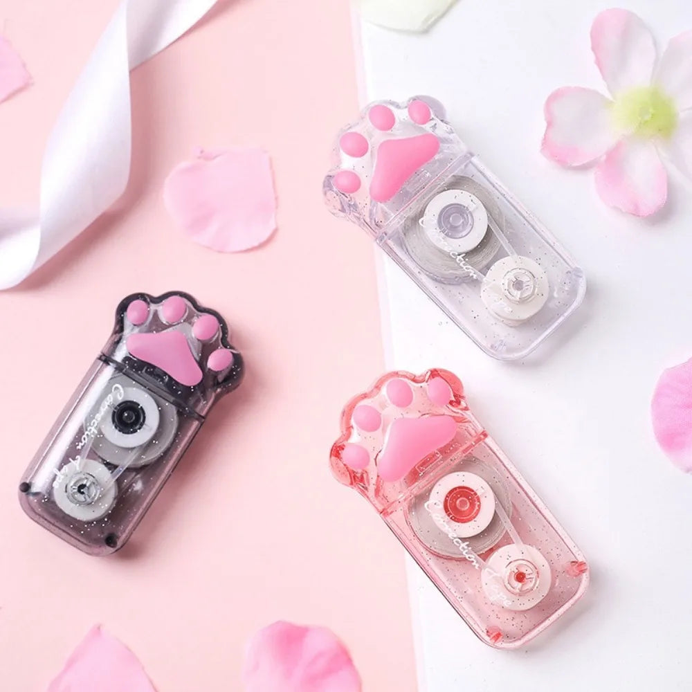 Correcteur Ruban Kawaii Patte de Chat – Grande Capacité, PET Transparent, Gris, Rose & Blanc