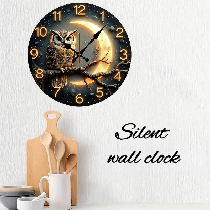 Horloge Murale Ronde en Bois Silencieuse – Décoration Moonlight Night 24,5 cm
