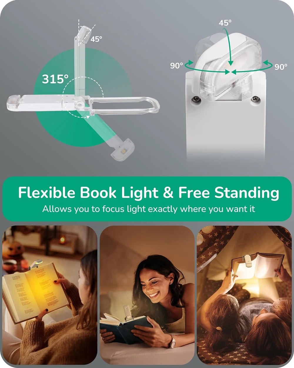 Liseuse LED Rechargeable Pliable avec Clip – Lumière Douce, Protection des Yeux