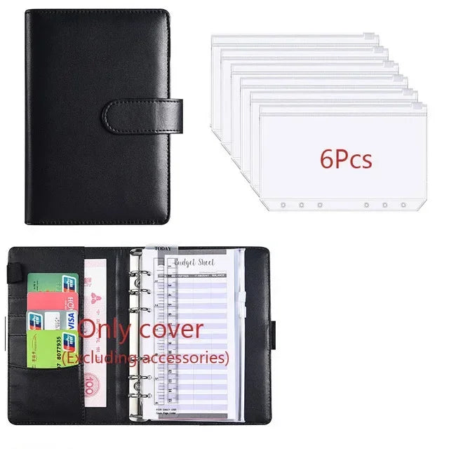 Classeur Budget A6 en Cuir PU – Organiseur Enveloppes – Pochettes & Anneaux – 10 Coloris