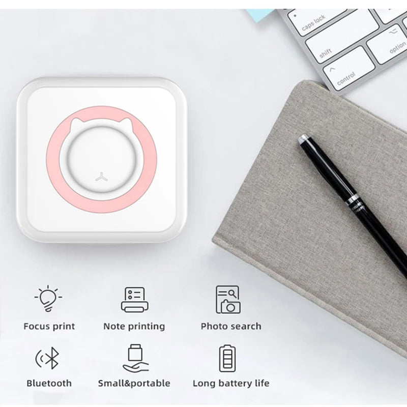 Mini Imprimante Thermique Portable – Bluetooth, Sans Encre, Photo & Étiquettes, 6 Couleurs