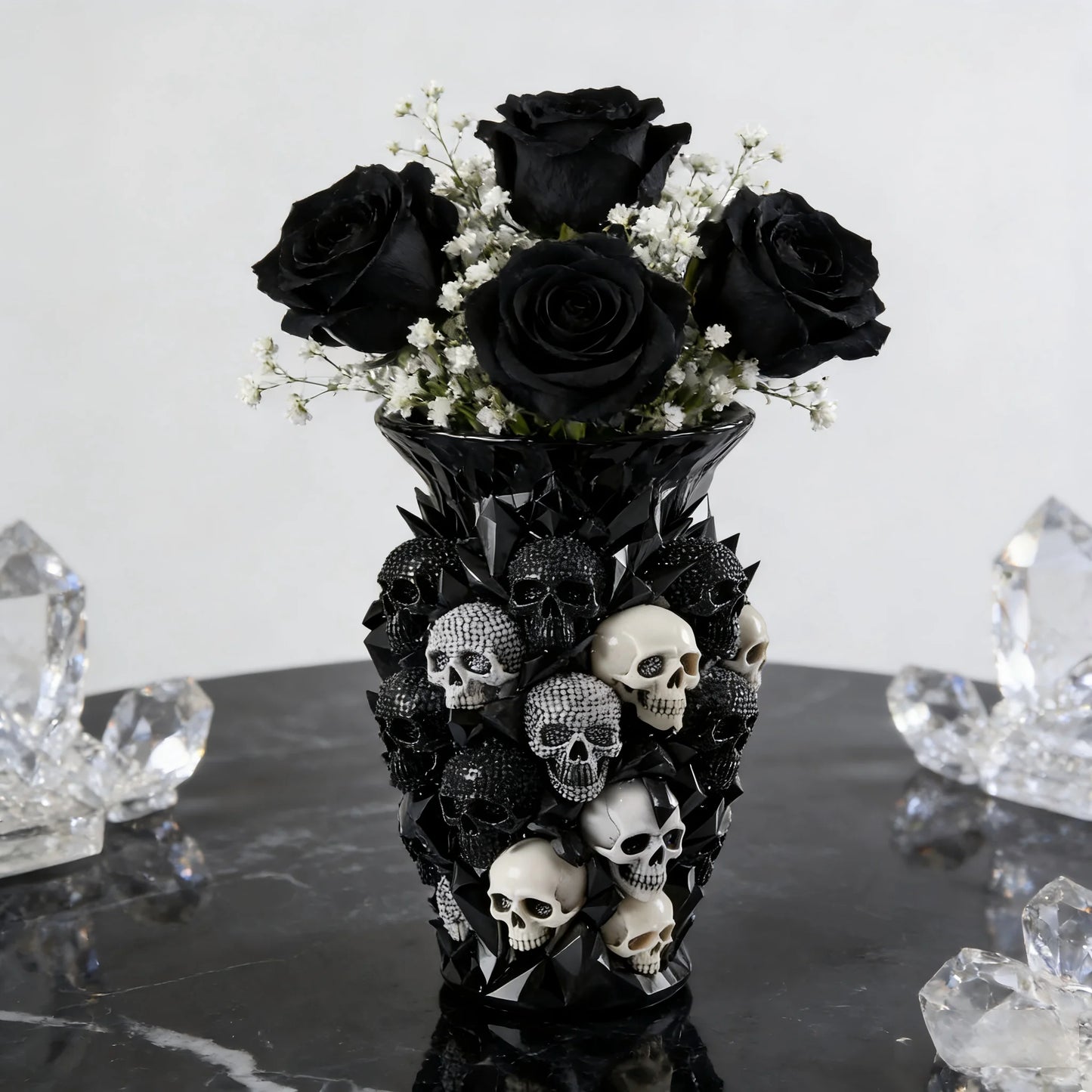Vase Tête de Mort 3D en Résine Noire – Décoration Gothique Halloween