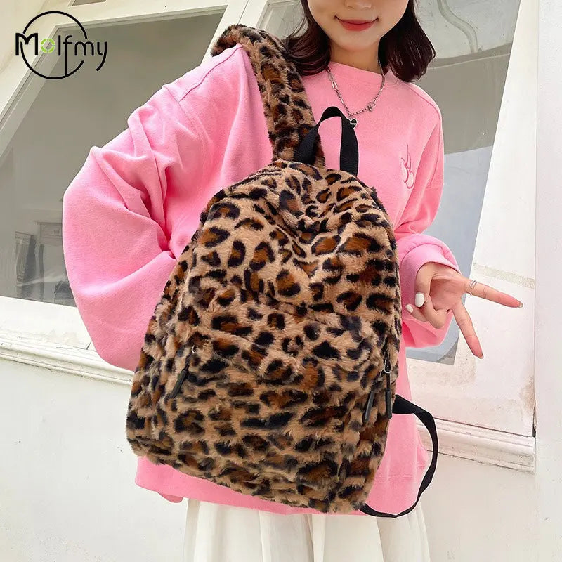 Sac à Dos Moelleux Léopard & Vache – Grande Capacité, Ado & Étudiant, 3 Motifs