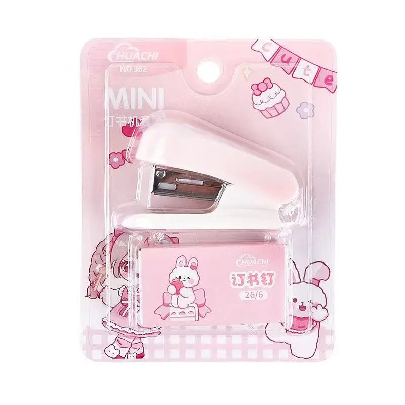 Mini Agrafeuse Kawaii Métal – 12 Feuilles, Agrafes 26/6 Incluses, Bureau & École, Bleu ou Rose
