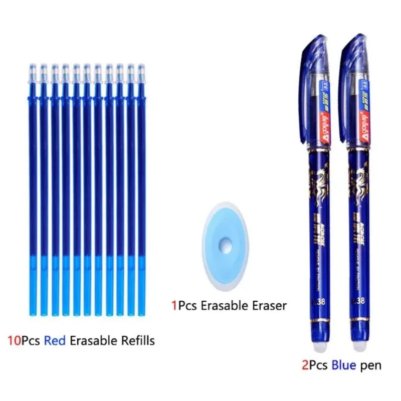 Lot 13 Stylos Gel Effaçables 0,5 mm – 2 Stylos + 10 Recharges + 1 Gomme
