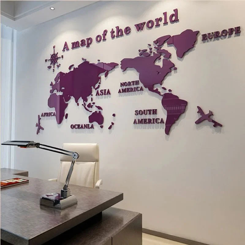 Sticker Mural Carte du Monde 3D en Acrylique – Décoration Salon, Bureau