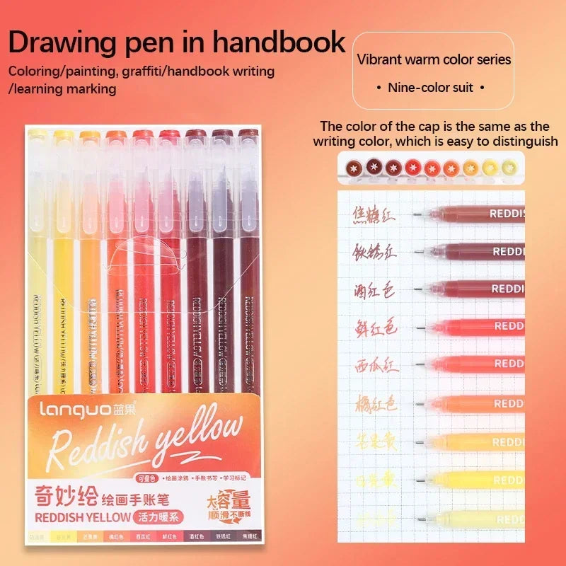 Stylos Gel Languo – Grande Capacité, 0,6 mm, Lot de 6 ou 9, Kawaii Art & Doodle, Papeterie Étudiant