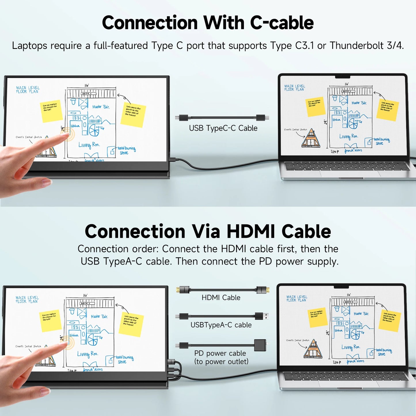 Tablette Portable Tactile 15,6" – Full HD 1080P IPS, Haut-parleurs Intégrés, USB-C & HDMI