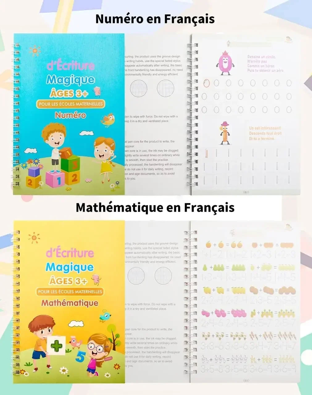 Cahier Magique Réutilisable – Alphabet, Chiffres, Maths & Dessin – Enfants – 4 Thèmes