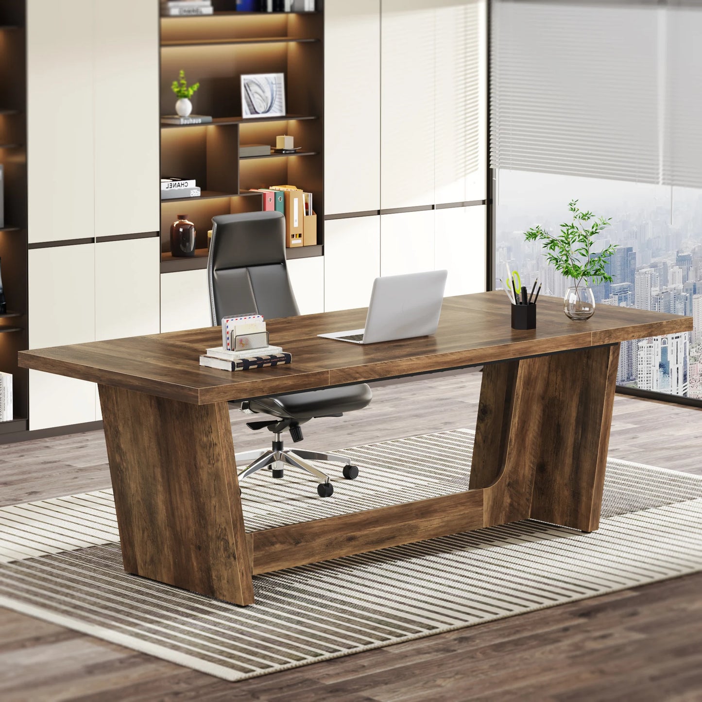 Bureau Tribesigns 180 cm – Grand Bureau Bois Style Industriel pour Bureau à Domicile