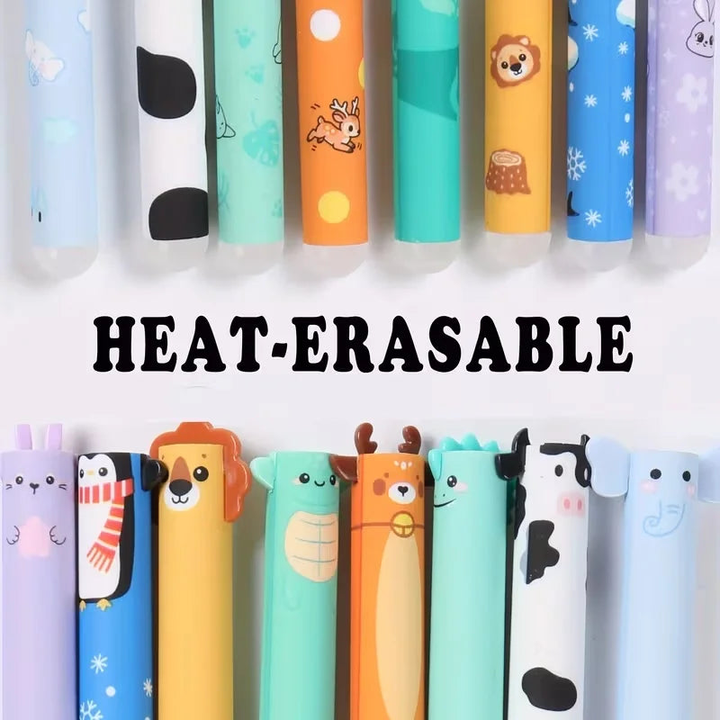Set de 8 Stylos Gel Effaçables Animaux – Pointe Fine 0,5 mm, Kawaii, Prise de Notes & Écriture