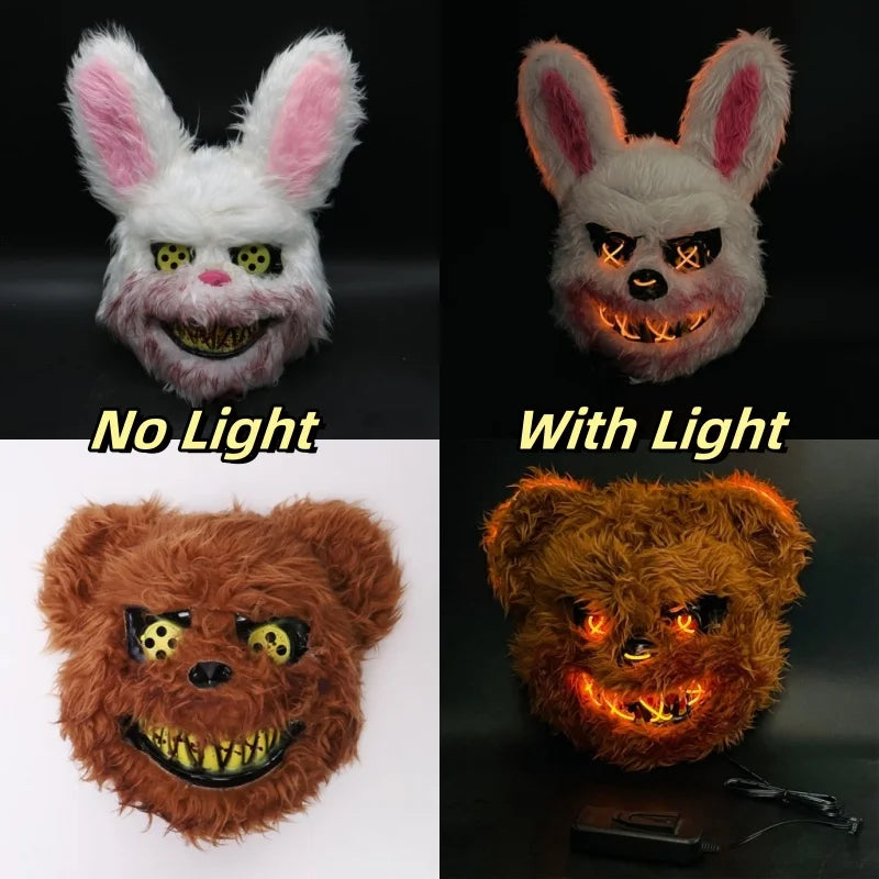 Masque Halloween LED Lapin & Ours – Déguisement Cosplay Carnaval Adulte