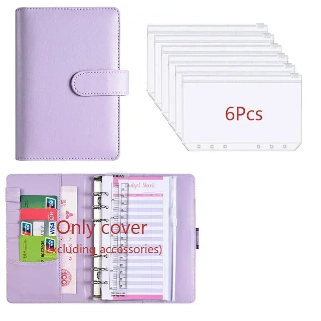 Classeur Budget A6 en Cuir PU – Organiseur Enveloppes – Pochettes & Anneaux – 10 Coloris