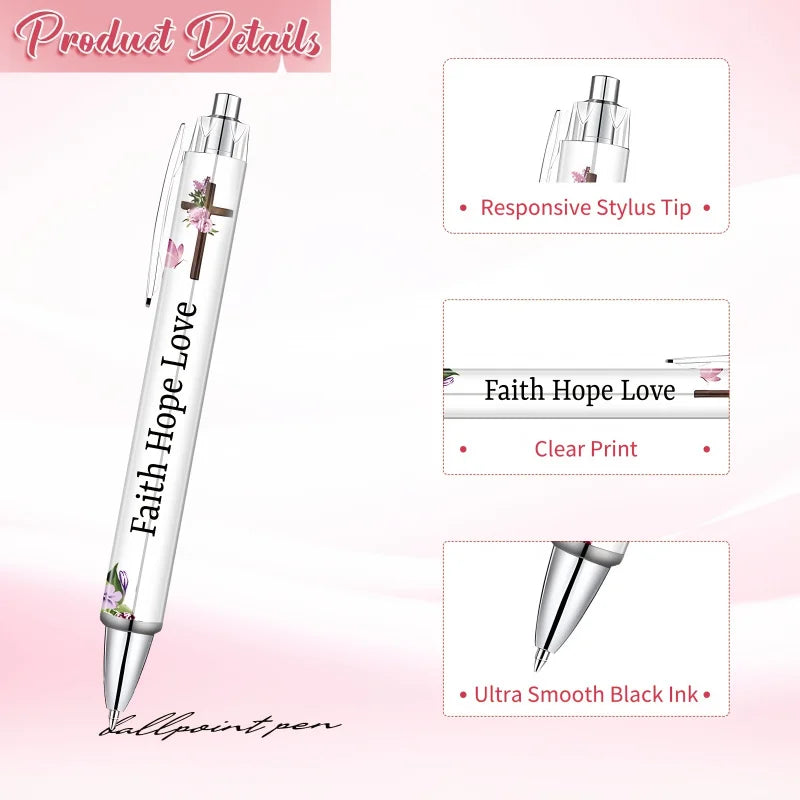 Lot de 5 Stylos Bille – Citations Chrétiennes Inspirantes, Rétractables, Homme & Femme, Bureau