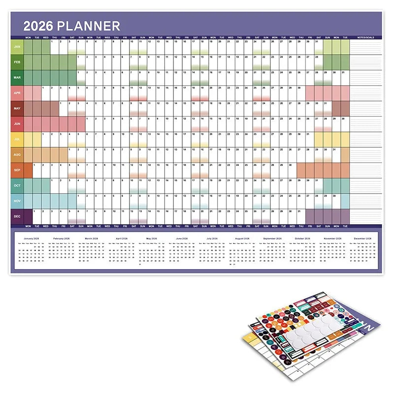 Calendrier Mural 2026 – Planificateur Annuel 365 Jours – Format Affiche – 8 Coloris