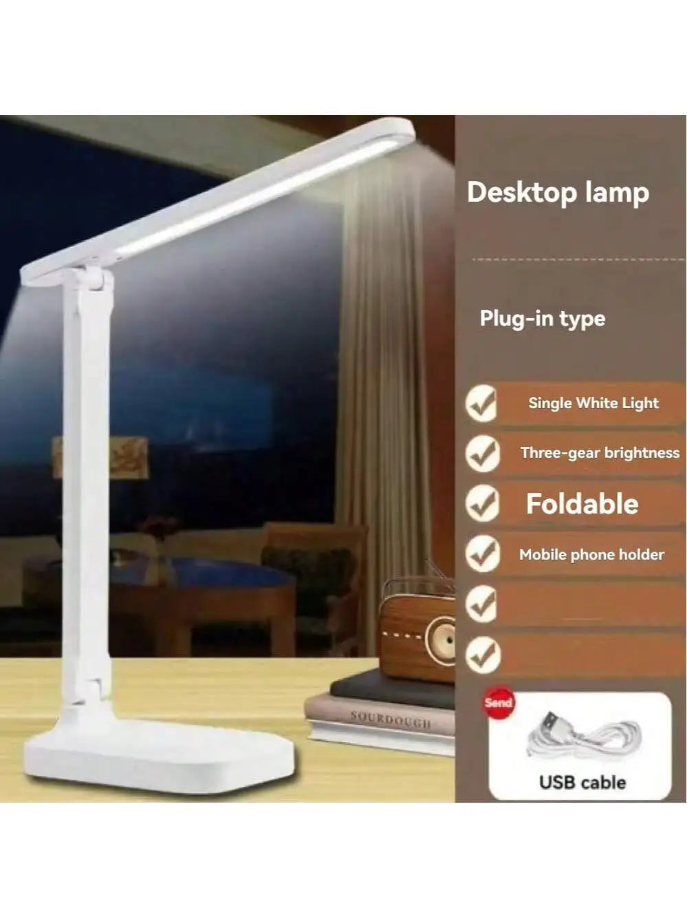 Lampe de Bureau LED Pliable – Protection Oculaire, 3 Niveaux de Luminosité, Interrupteur Tactile