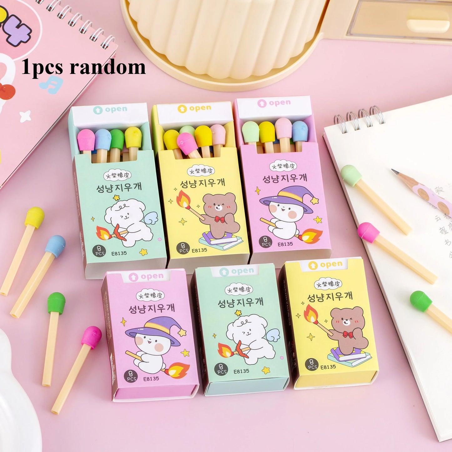Gomme Kawaii Boîte d’Allumettes – Modèle Surprise, Cadeau Original Papeterie