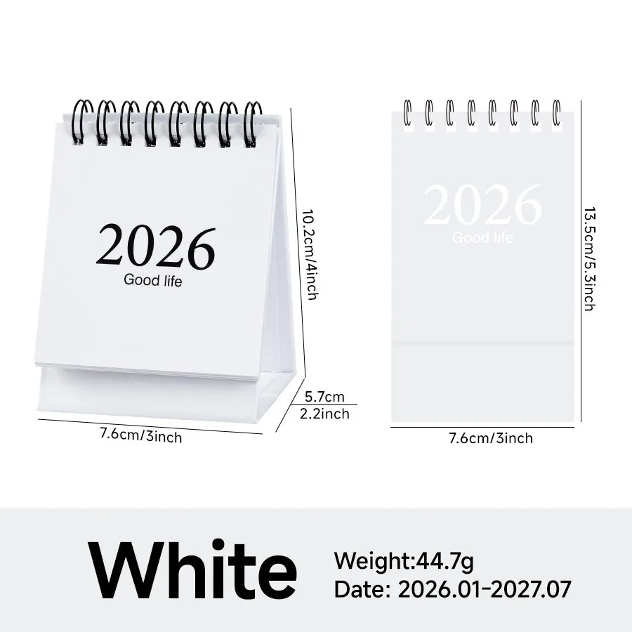 Calendrier de Bureau 2026 – Spirale Métal, Format S ou L, 14 Coloris