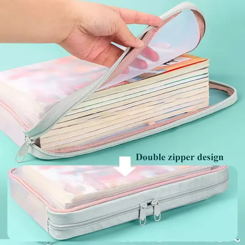 Pochette Rangement A4 Filet – Grande Capacité, Transparente, École & Bureau, Violet ou Bleu
