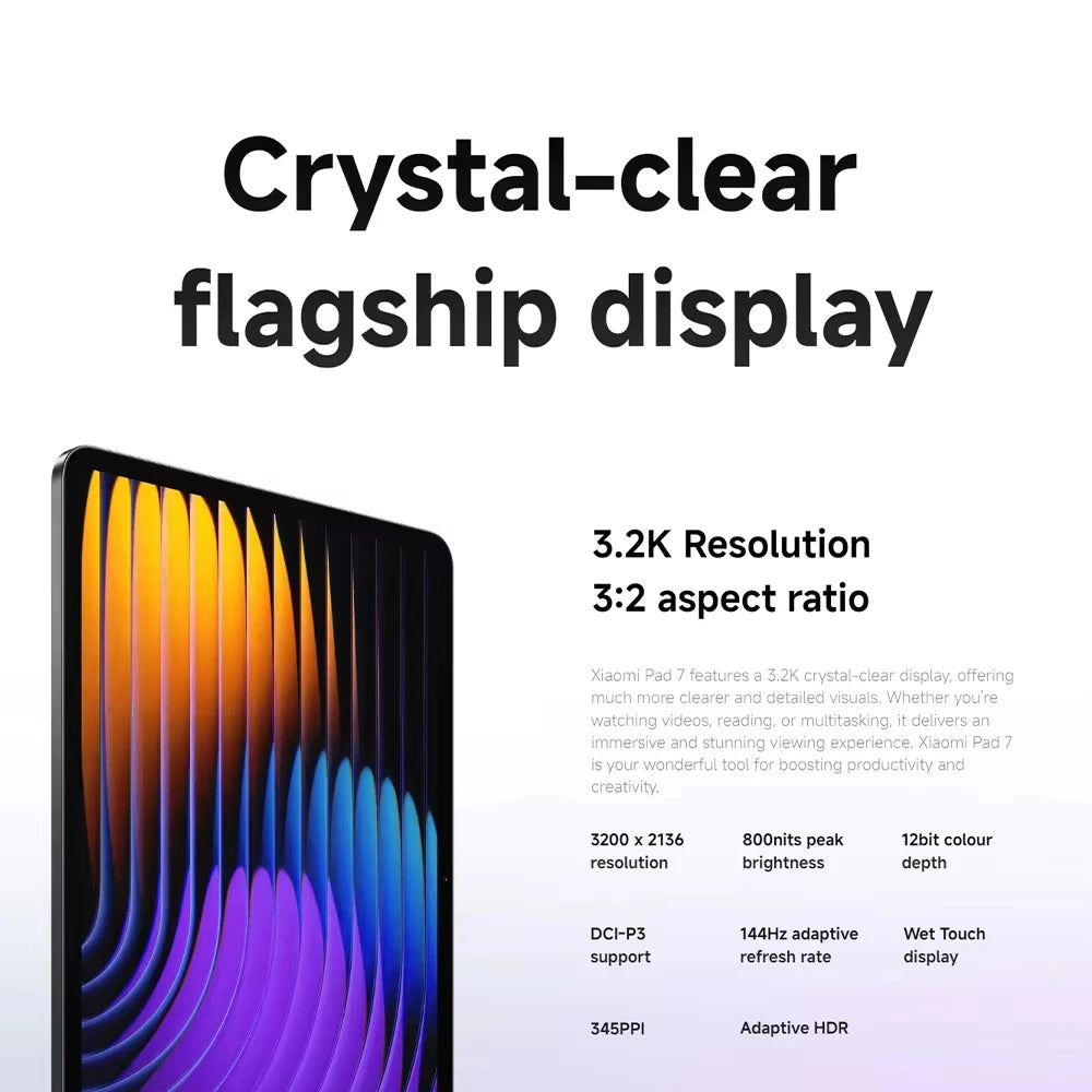 Xiaomi Pad 7 – Version Mondiale, Écran 11,2" 3.2K 144Hz, Snapdragon 7+ Gen 3, Batterie 8850mAh