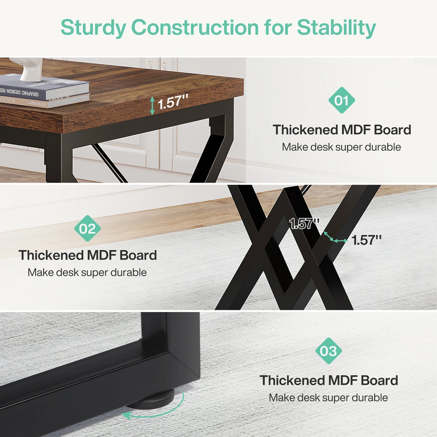 Bureau Exécutif Tribesigns 160cm – Grand Bureau Informatique, Plateau Bois Épais, Pieds Métal, Chêne