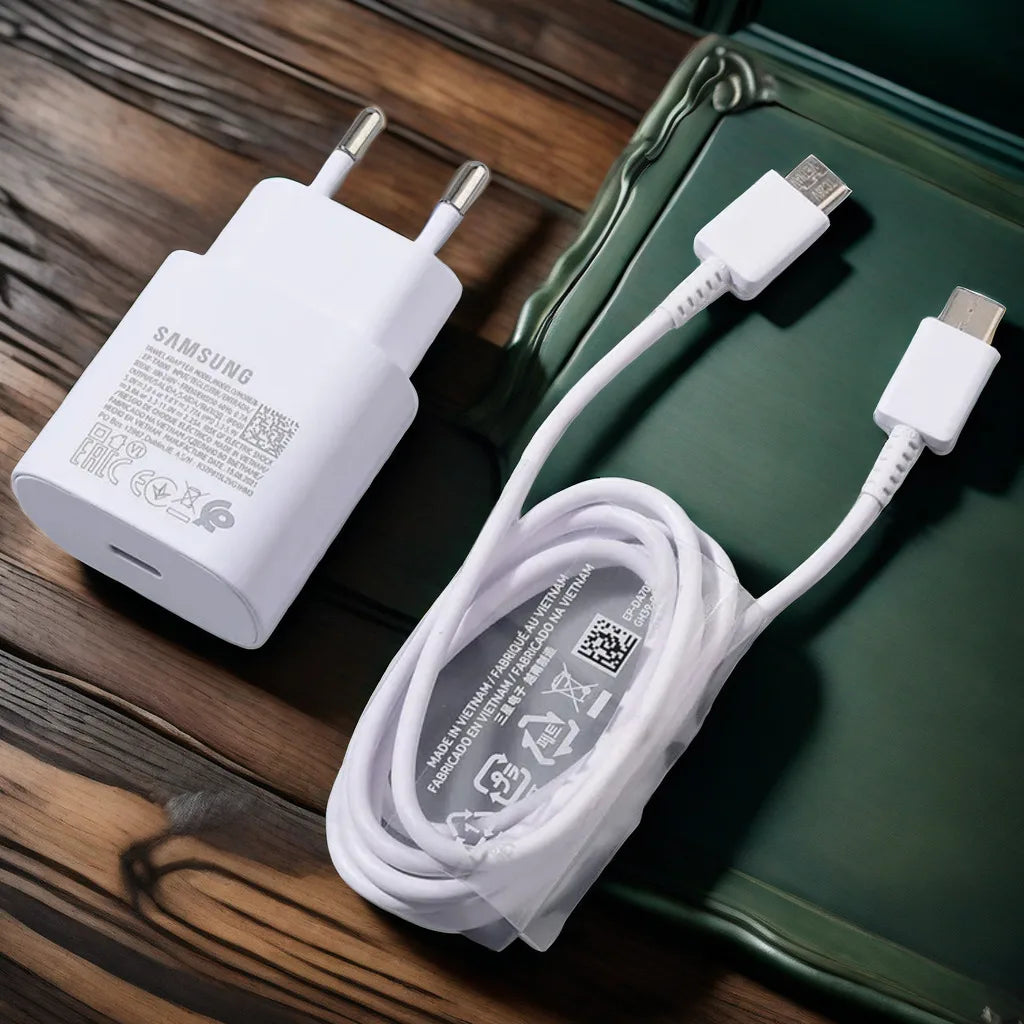 Chargeur Samsung Original 25W USB-C – Charge Super Rapide, Compatible Galaxy A & S Series, Noir & Blanc