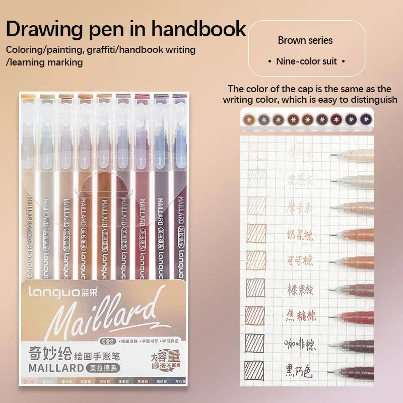 Stylos Gel Languo – Grande Capacité, 0,6 mm, Lot de 6 ou 9, Kawaii Art & Doodle, Papeterie Étudiant