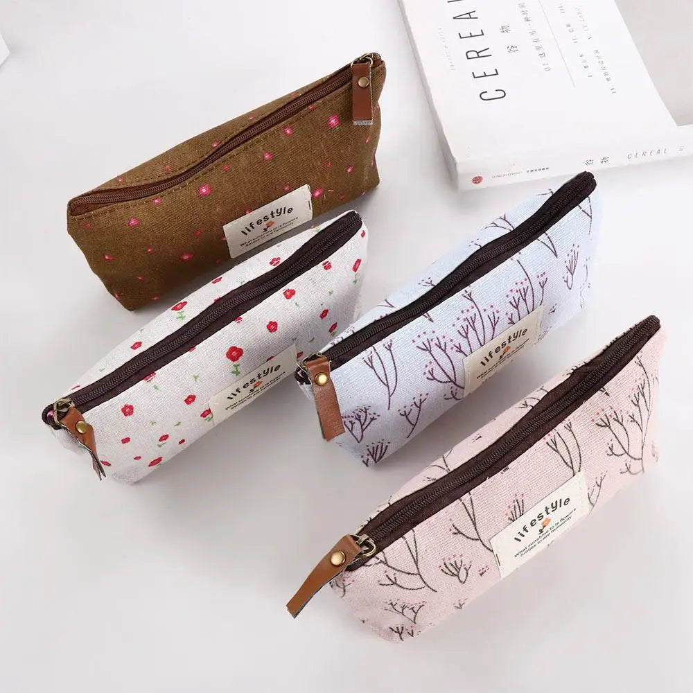 Trousse en Canvas – Pochette Zippée École & Maquillage, 4 Coloris