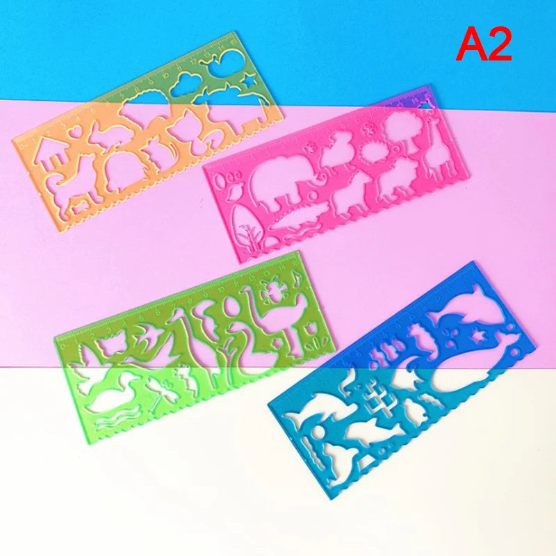 Règles Créatives Transparentes – Lot de 4, Motifs Animaux ou Géométriques, Dessin & École