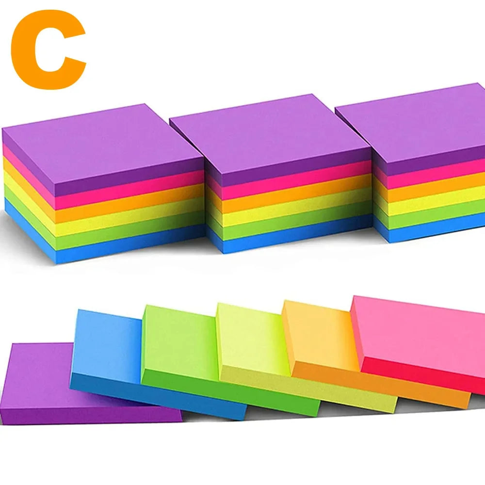 Bloc-Notes Autocollant – 6 Couleurs, 300 Feuilles, Bureau & École, 3 Designs