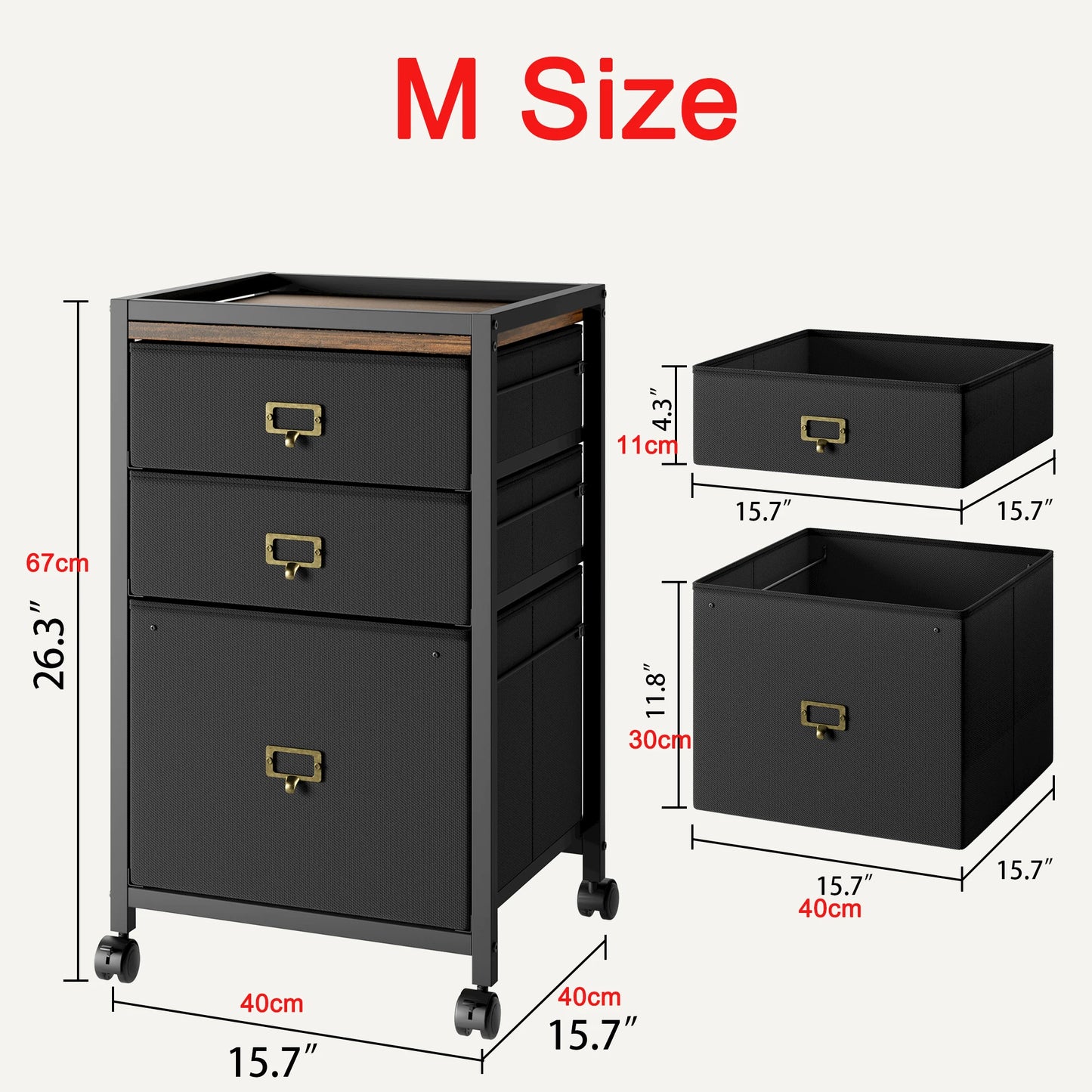 Caisson Mobile à Tiroirs en Tissu – Format A4/Lettre, Roulettes avec Frein, Rangement Bureau