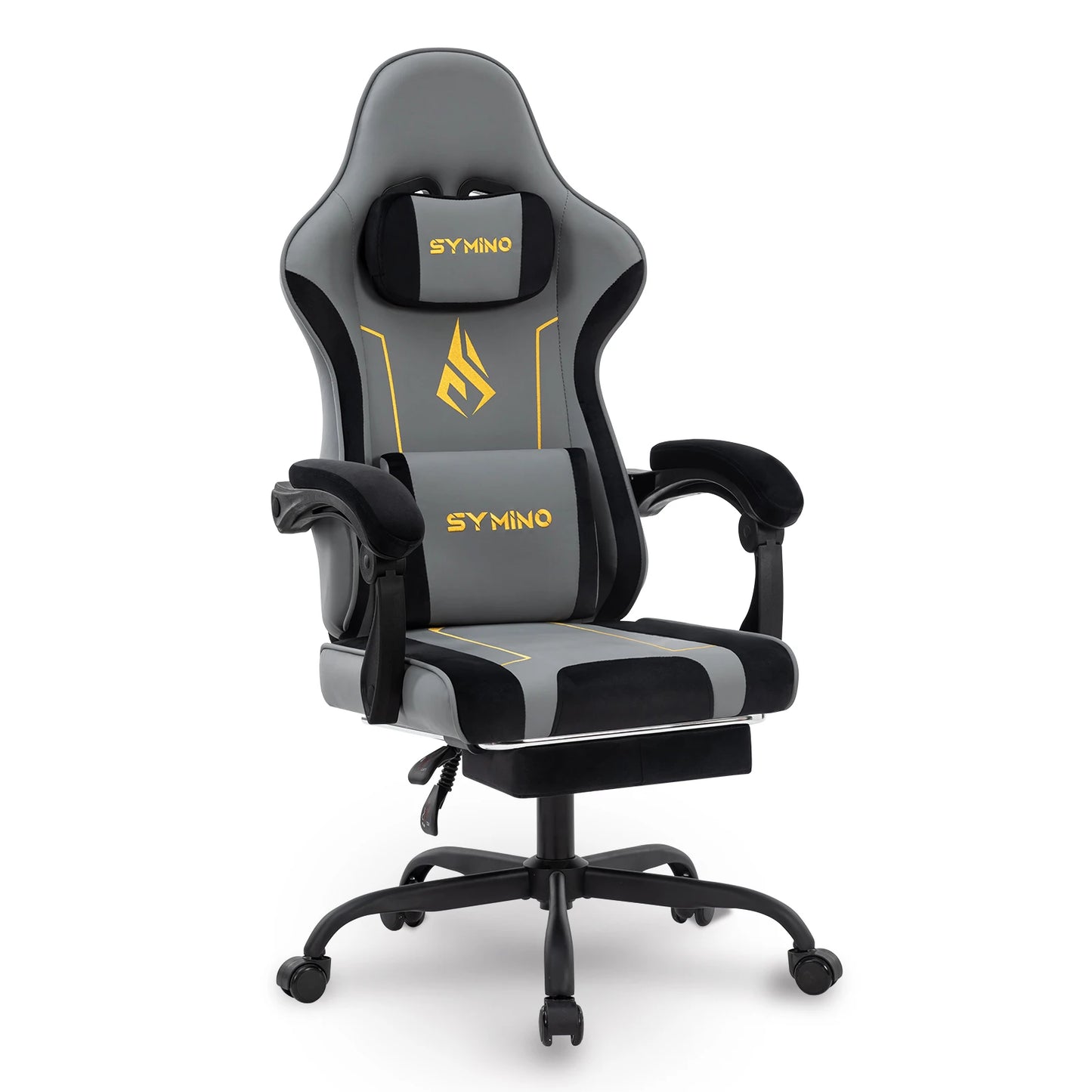 Chaise Gaming Ergonomique SYMINO – Coussin Latex, Repose-Pieds, Style Racing, 130kg, Gris & Noir