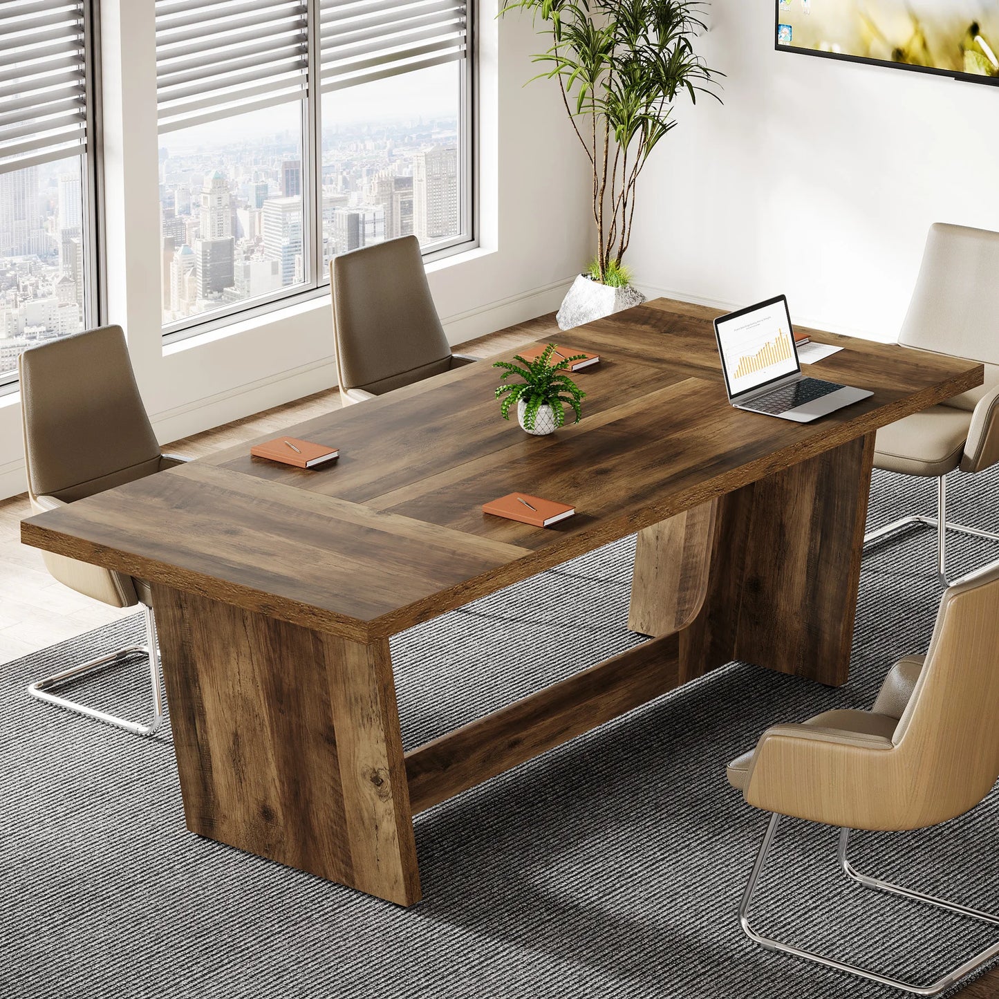 Bureau Tribesigns 180 cm – Grand Bureau Bois Style Industriel pour Bureau à Domicile