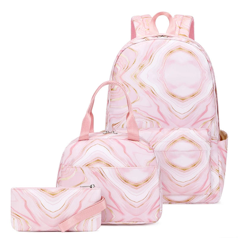 Set Sac à Dos + Lunch Bag Ado Fille – Grande Capacité, Polyester, 3 Coloris