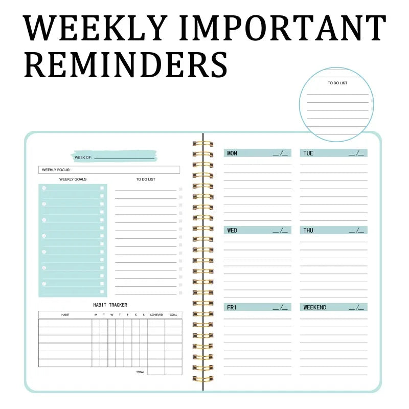 Agenda Planner Hebdomadaire A5 – 52 Semaines avec Stickers, 4 Designs