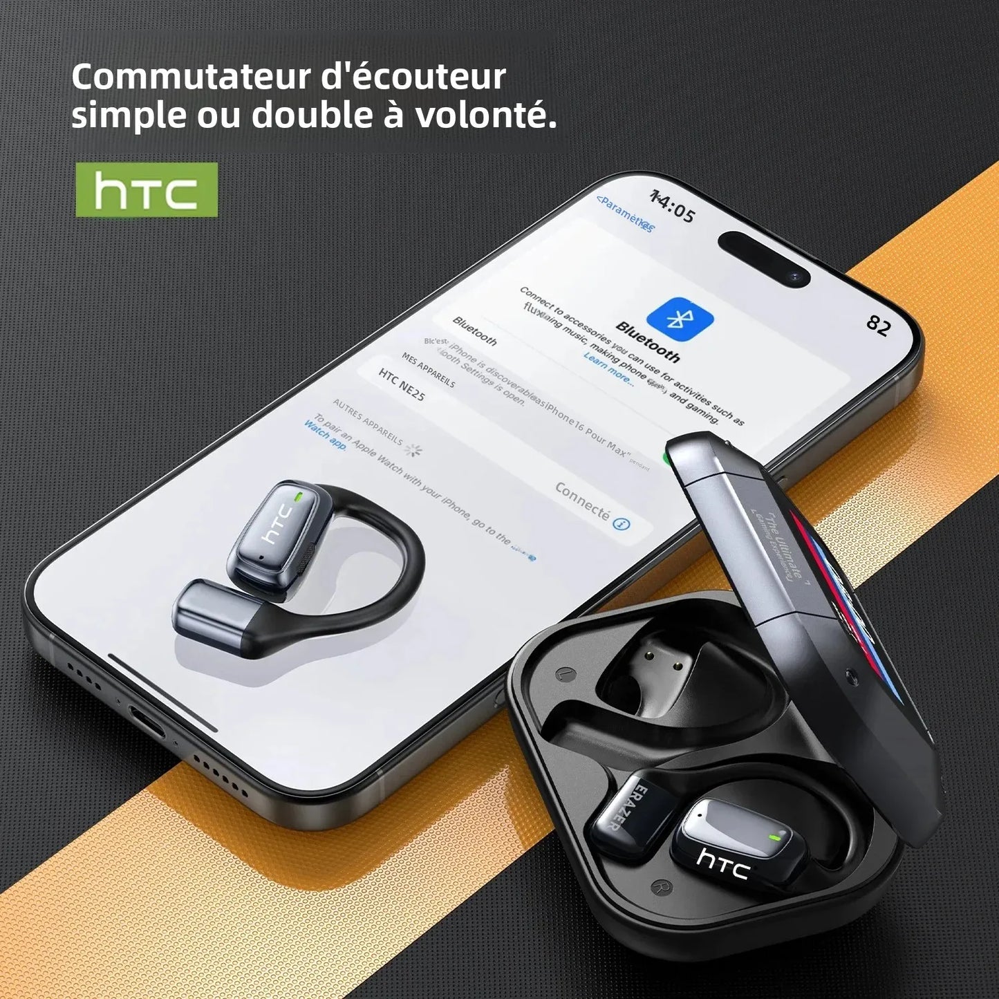 Écouteurs Traducteur IA HTC NE25 – Bluetooth 5.4, Tactile, Waterproof, Micro HD