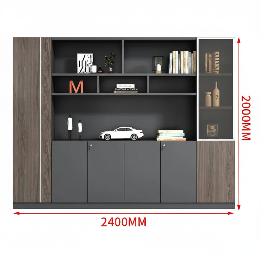 Bibliothèque de Bureau Modulable avec LED et Tiroirs – 7 Tailles, 0,8 m à 3,2 m