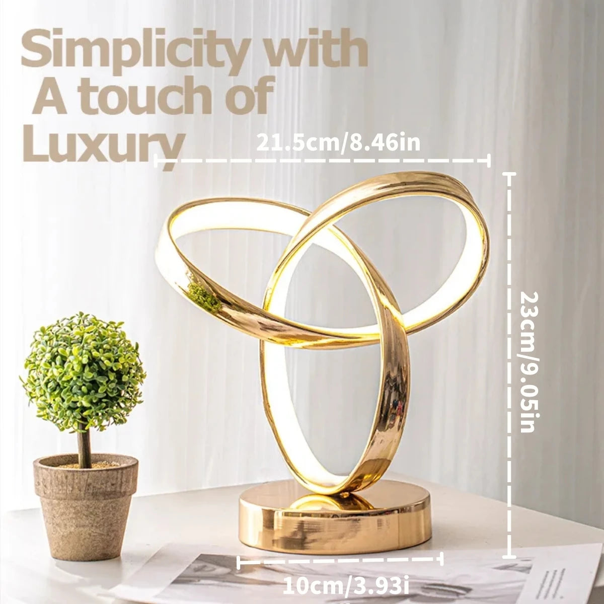 Lampe de Bureau Design Moderne USB – 3 Couleurs de Lumière, Art Créatif, Chambre & Bureau, Noir ou Or
