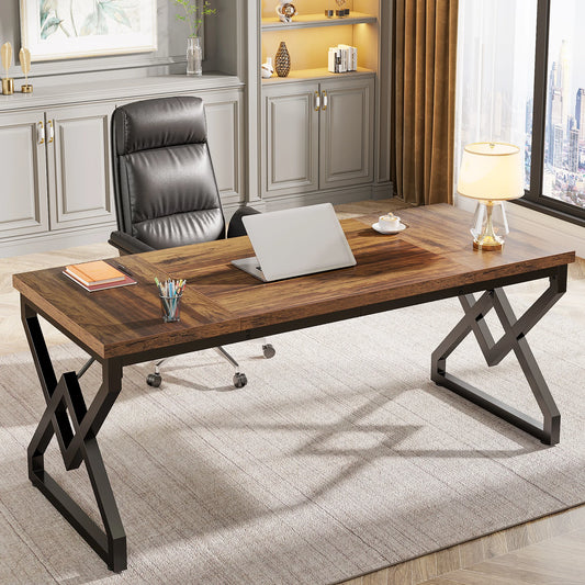 Bureau Exécutif Tribesigns 160cm – Grand Bureau Informatique, Plateau Bois Épais, Pieds Métal, Chêne