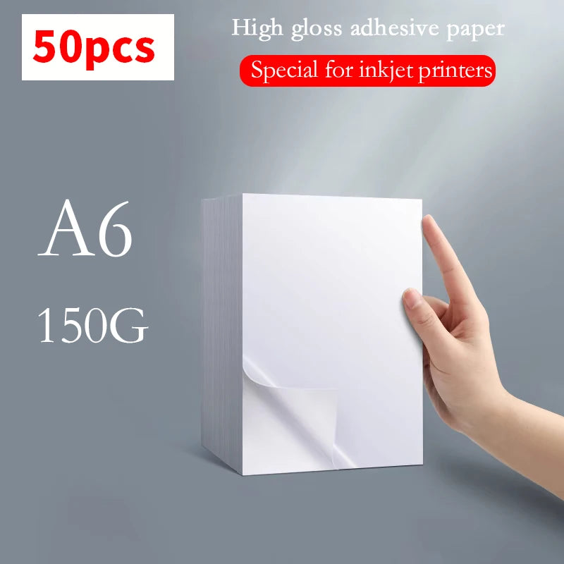 Papier Photo Autocollant Brillant – A4, A5 ou A6 – 135g ou 150g – Jet d’Encre – 20 à 100 Feuilles