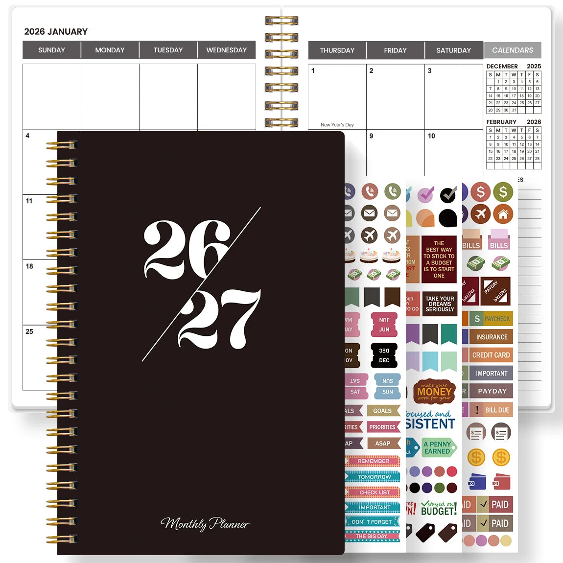 Agenda Mensuel A5 Spiralé 2026-2027 – 24 Mois, Vue Mensuelle & Notes – 2 Coloris