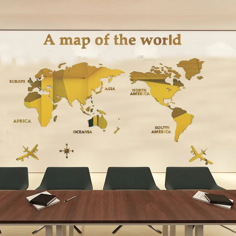 Sticker Mural Carte du Monde 3D en Acrylique – Décoration Salon, Bureau