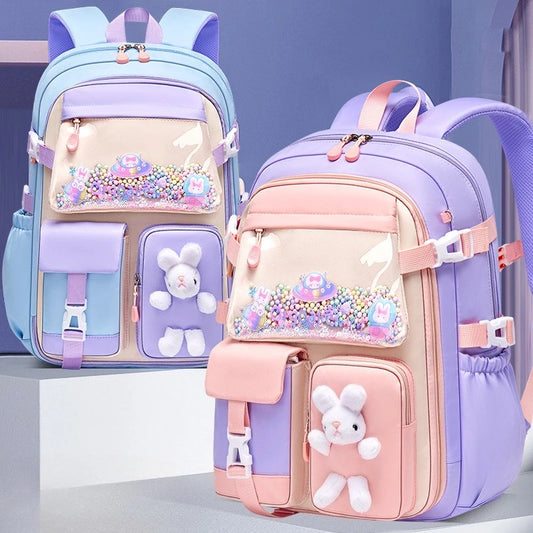 Cartable Kawaii Fille – Léger & Imperméable, Nylon, École Primaire, Taille S ou L, Rose ou Violet