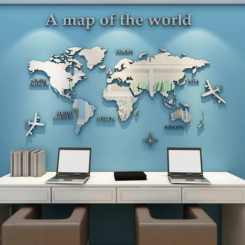 Sticker Mural Carte du Monde 3D en Acrylique – Décoration Salon, Bureau
