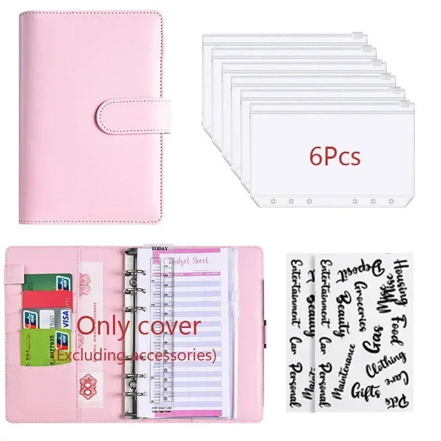 Classeur Budget A6 en Cuir PU – Organiseur Enveloppes – Pochettes & Anneaux – 10 Coloris