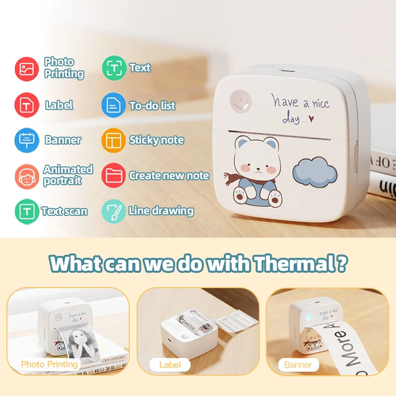 Mini Imprimante Thermique Portable DOLEWA D2 – Bluetooth, Sans Encre, Étiquettes & Photos
