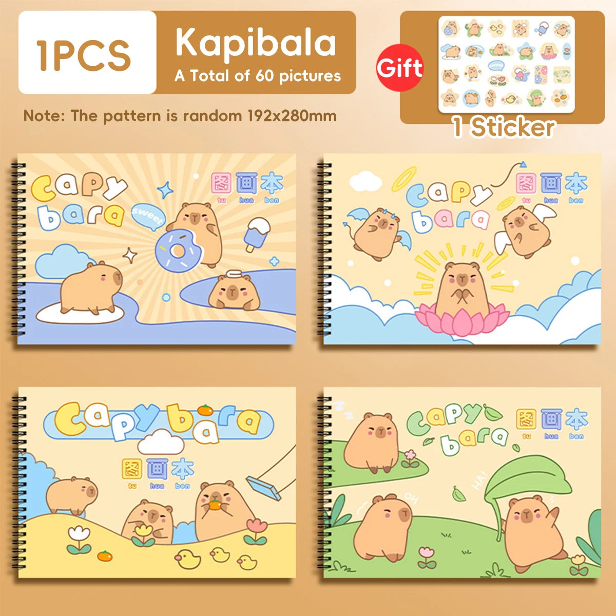 Livre de Dessin Kawaii A4 – Panda & Capybara, Papier Épaissi, 30 ou 50 Feuilles