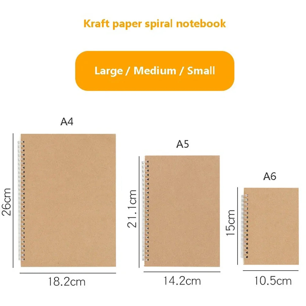 Carnet à Spirale Kraft – A4, A5 ou A6 – Ligné, Pointillés, Grille ou Blanc – Papier 80g