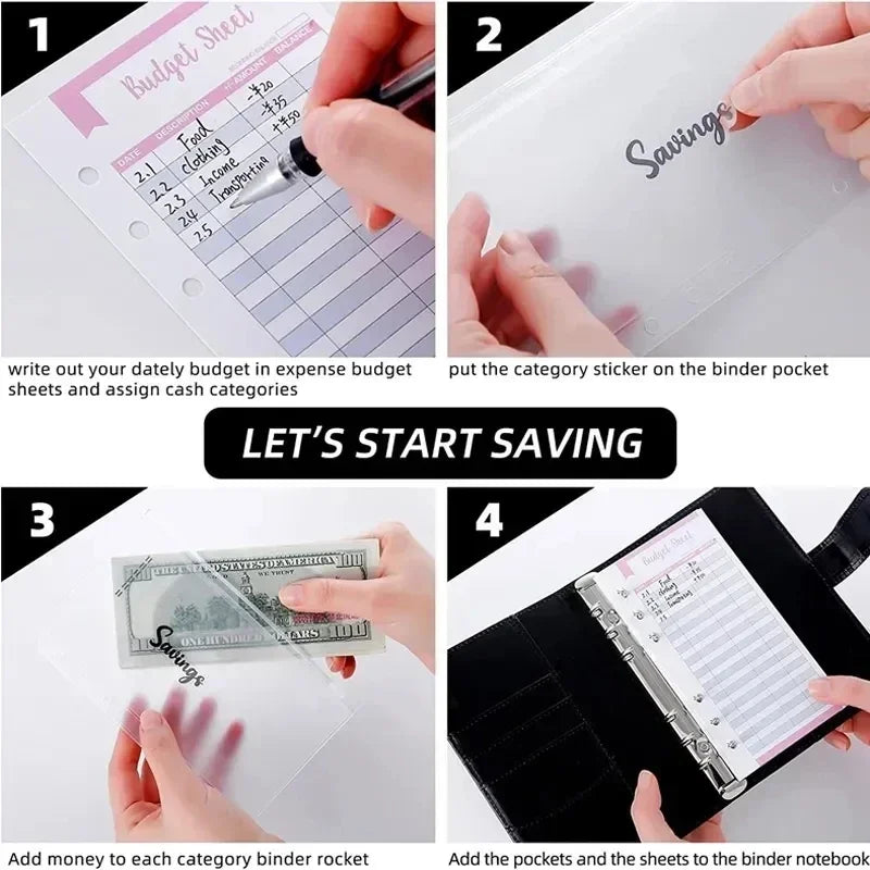 Classeur Budget A6 en Cuir PU – Organiseur Enveloppes – Pochettes & Anneaux – 10 Coloris